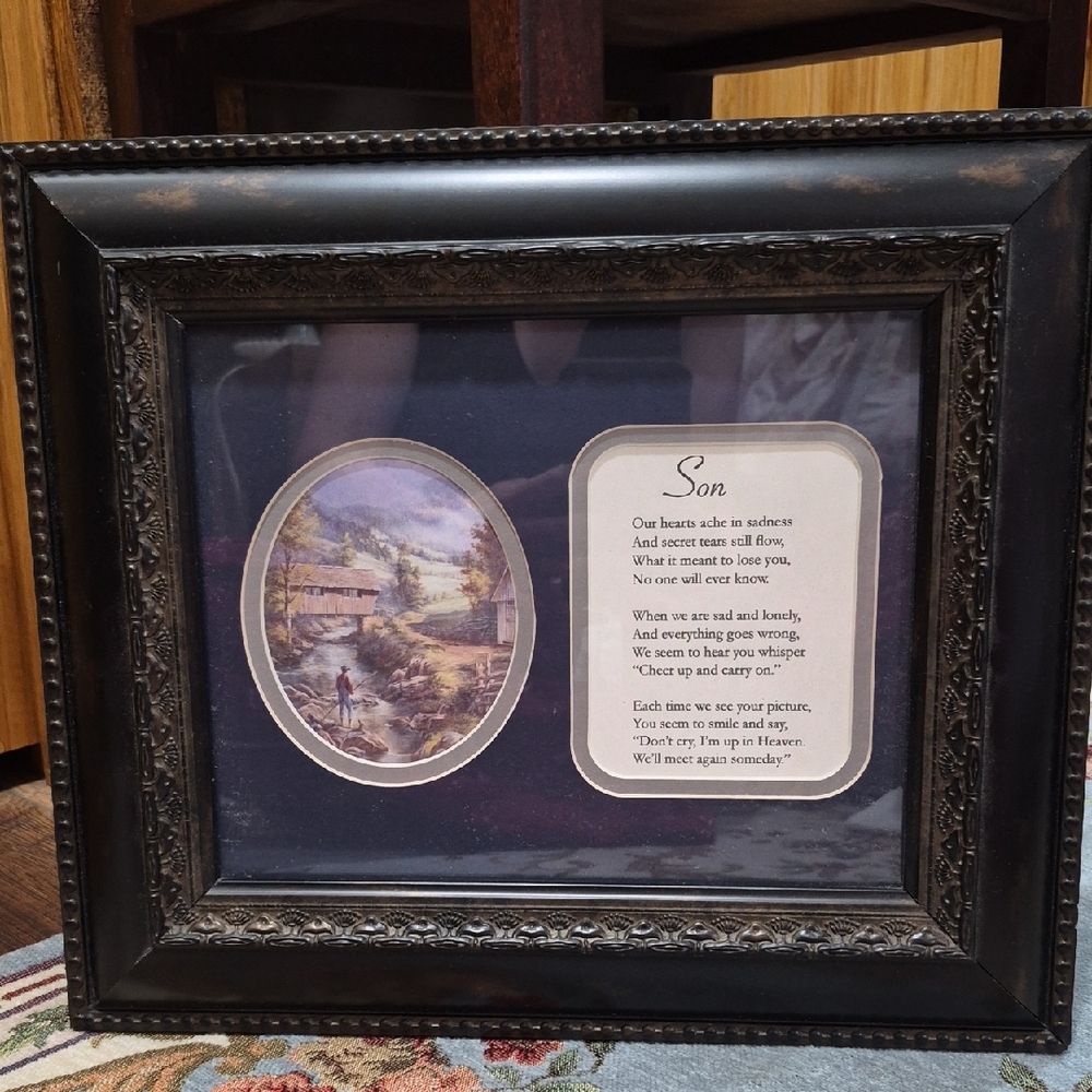 Black Ornate Framed Poem and Art In Remembrance Of Tribute To Lost Son Wall Art